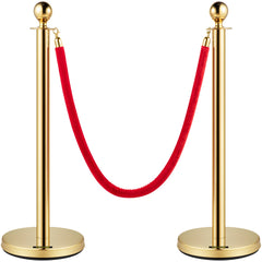 4PCS Gold Stanchion Posts Queue, 38 Inch Red Velvet Rope, Crowd Control Barriers Queue Line Rope, Barriers for Party Supplies