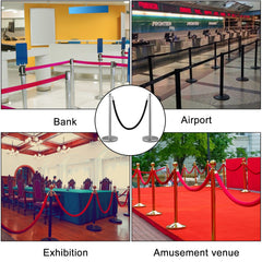 Crowd Control Stanchion, Set of 2 Pieces Stanchion Set, Stanchion Set with 5 ft/1.5 m Black Velvet Rope, Silver Crowd Control Barrier with Sturdy Concrete and Metal Base - Easy Connect Assembly