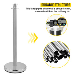 Crowd Control Stanchion, Set of 2 Pieces Stanchion Set, Stanchion Set with 5 ft/1.5 m Black Velvet Rope, Silver Crowd Control Barrier with Sturdy Concrete and Metal Base - Easy Connect Assembly