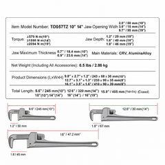 3-Piece Pipe Wrench Set, 10" 14" 18" Aluminum Straight Pipe Wrench, Adjustable Plumbing Wrench, with High Strength Jaw and Ergonomic Handle, Hangable Design, for Water Pipes, Automotive Repairs