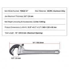 Pipe Wrench, 14" Aluminum Straight Pipe Wrench, Automatic Jaw Adjustment, Adjustable Plumbing Wrench, Easy to Carry, Ergonomic Handle, Hangable Design, for Water Pipes, Automotive Repairs