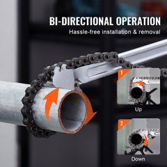 Chain Wrench, 48 inch Chain Pipe Wrench, 13.4 inch Diameter Capacity, CRV Reversible Pipe Fitting Tool Wrench with High Strength Jaw and Ergonomic Handle, for Pipe Installation and Car Repair