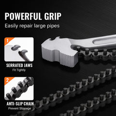 Chain Wrench, 48 inch Chain Pipe Wrench, 13.4 inch Diameter Capacity, CRV Reversible Pipe Fitting Tool Wrench with High Strength Jaw and Ergonomic Handle, for Pipe Installation and Car Repair