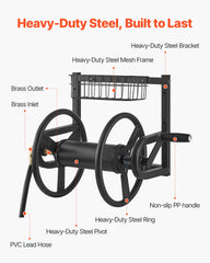 Wall Mounted Garden Hose Reel 125ft 5/8 in Metal Hose Reel with Basket