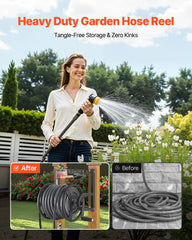 Wall Mounted Garden Hose Reel 125ft 5/8 in Metal Hose Reel with Basket