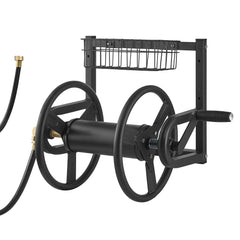 Wall Mounted Garden Hose Reel 125ft 5/8 in Metal Hose Reel with Basket
