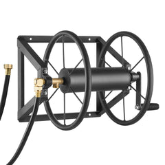 Wall Mounted Garden Hose Reel, Holds 200 ft 5/8-inch Manual Water Hose Winder, Heavy-Duty Steel, Outdoor Reel with Brass Fitting & 5ft Leader Hose, Space Saving, for Yard Lawn Garage