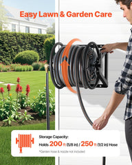 Wall Mounted Garden Hose Reel, Holds 200 ft 5/8-inch Manual Water Hose Winder, Heavy-Duty Steel, Outdoor Reel with Brass Fitting & 5ft Leader Hose, Space Saving, for Yard Lawn Garage