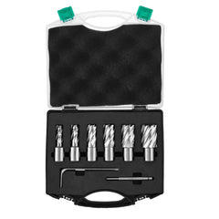 Annular Cutter Set, 6 pcs Weldon Shank Mag Drill Bits, 1" Cutting Depth, 1/2" to 1-1/16" Cutting Diameter, M2AL High-Speed Steel, with Pilot Pin and Portable Case, for Using with Magnetic Drills