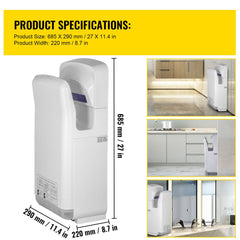 Jet Hand Dryer Blade Hand Dryer Automatic High Speed for Washroom White