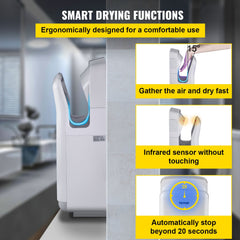 Jet Hand Dryer Blade Hand Dryer Automatic High Speed for Washroom White
