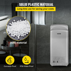 Jet Hand Dryer Blade Hand Dryer Automatic High Speed for Washroom Silver