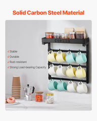 Coffee Mug Holder Wall Mounted w/ 12 Movable Hooks and Top Shelf Cup Rack