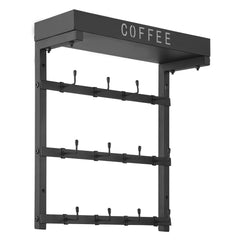 Coffee Mug Holder Wall Mounted w/ 12 Movable Hooks and Top Shelf Cup Rack