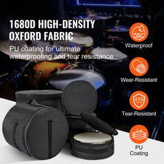 5-Piece Drum Bag Set, 1680D Oxford Fabric, Padded Drum Bags and Cases with 4.92 ft Detachable Shoulder Strap Carry Handles Foldable Design, for 55cm Kick 30cm Tom 33cm Tom 40cm Tom 35cm Snare