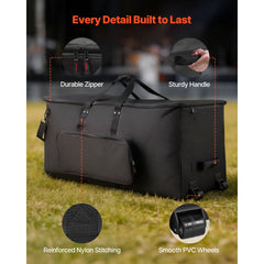 Electronic Drum Kit Bag, 600D, Padded Drum Bag with Wheels, Large 920 x 420 x 410 mm Interior, Lightweight Travel Case with Detachable Dividers, and Multiple Pockets, for Electric Drums, Black