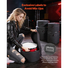 5-Piece Drum Case Set, 600D, Padded Drum Bags for Bass, Tom, and Snare, Thick Padding, Lightweight Protective Covers, Travel Storage Cases with Portable Handle, for Drums Accessories Protection
