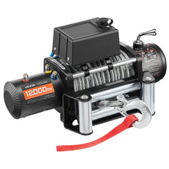 Electric Winch, 5400 kg Load Capacity, 12V DC Truck Winch with Φ9.1 mm x 26 m Steel Rope, Wireless & Wired Remote Control, Suitable for Towing SUV Jeep Trailer Boat Off-Road Vehicle