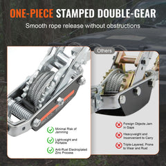 Come Along Winch, 5 Ton Max Pulling Capacity, 3.5 m Steel Cable, 3 Hooks, Heavy Duty Ratchet Power Puller Tool with Dual Gears, Automotive Hoist Cable Puller Ideal for Vehicle Rescue