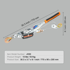 Come Along Winch, 5 Ton Max Pulling Capacity, 3.5 m Steel Cable, 3 Hooks, Heavy Duty Ratchet Power Puller Tool with Dual Gears, Automotive Hoist Cable Puller Ideal for Vehicle Rescue