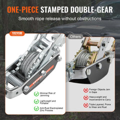 Come Along Winch, 5 Ton Max Pulling Capacity, 3.5 m Steel Cable, 3 Hooks, Heavy Duty Ratchet Power Puller Tool with Dual Gears, Automotive Hoist Cable Puller Ideal for Vehicle Rescue