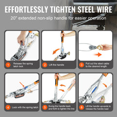 Come Along Winch, 5 Ton Max Pulling Capacity, 3.5 m Steel Cable, 3 Hooks, Heavy Duty Ratchet Power Puller Tool with Dual Gears, Automotive Hoist Cable Puller Ideal for Vehicle Rescue