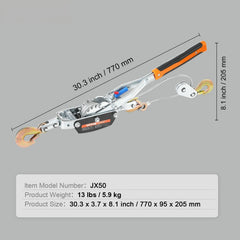 Come Along Winch, 5 Ton Max Pulling Capacity, 3.5 m Steel Cable, 3 Hooks, Heavy Duty Ratchet Power Puller Tool with Dual Gears, Automotive Hoist Cable Puller Ideal for Vehicle Rescue