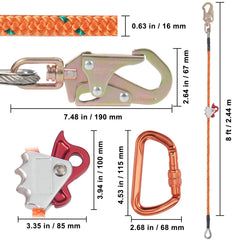 16mm Steel Core Flipline 8ft(2.4m) Arborist Flipline for Fall Protection
