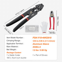Crimping Tool, Up To 2.2mm Wire Rope Crimping Tool, Crimping Loop Sleeve Kit with a Cable Cutter and 160pcs Aluminum Buckles, Teflon Coating Anti-Rust Fishing Crimping Tool