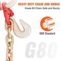 V-Chain Bridle, 4364 kg Working Load Limit, 8 x 914.4 mm G80 Tow Chain with RTJ Cluster Hooks, DOT Certified, Galvanized Coating Manganese Steel & D-Shackle, for Lifting & Moving Activities
