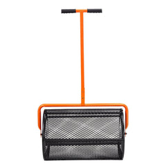 Compost Spreader, 24.4-25.6" Height Adjustable Handle, 24" Wide, Lawn and Garden Peat Moss Roller with Side Latches, Powder Coated Steel Mesh Basket for Spreading Manure, Topsoil, Black