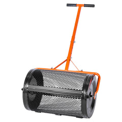 Compost Spreader, 24 in Wide Peat Moss Spreader with T Shaped Handle, 3 Heights Adjustable, Powder-Coated Steel Garden Peat Moss Roller, Heavy Duty Grass Seed Spreaders for Planting Seeding