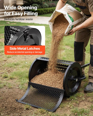 Compost Spreader, 42 cm Wide Peat Moss Spreader with T Shaped Handle, 3 Heights Adjustable, Powder-Coated Steel Garden Peat Moss Roller, Heavy Duty Grass Seed Roller for Planting Seeding, Black