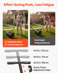 Compost Spreader, 42 cm Wide Peat Moss Spreader with T Shaped Handle, 3 Heights Adjustable, Powder-Coated Steel Garden Peat Moss Roller, Heavy Duty Grass Seed Roller for Planting Seeding, Black