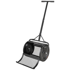 Compost Spreader, 42 cm Wide Peat Moss Spreader with T Shaped Handle, 3 Heights Adjustable, Powder-Coated Steel Garden Peat Moss Roller, Heavy Duty Grass Seed Roller for Planting Seeding, Black