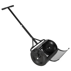 Compost Spreader, 42 cm Wide Peat Moss Spreader with T Shaped Handle, 3 Heights Adjustable, Powder-Coated Steel Garden Peat Moss Roller, Heavy Duty Grass Seed Roller for Planting Seeding, Black