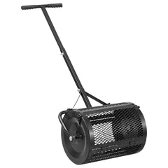 Compost Spreader, 42 cm Wide Peat Moss Spreader with T Shaped Handle, 3 Heights Adjustable, Powder-Coated Steel Garden Peat Moss Roller, Heavy Duty Grass Seed Roller for Planting Seeding, Black