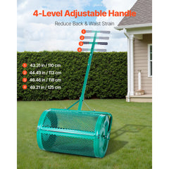 Compost Spreader, 24 in Wide Peat Moss Spreader with Push/Tow Handle, 4 Heights Adjustable, Powder-Coated Steel Garden Peat Moss Roller, Heavy Duty Grass Seed Spreaders for Planting Seeding