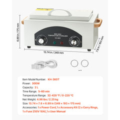High Temperature Autoclave Machine, 2L, 300W High Temperature Cleaner Machine Box with Adjustable Temperature and Time, Dry Heat Cabinet Nail Tool Cleaner for Labs, Home, Nail and Beauty Salons