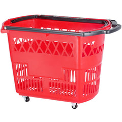 Shopping Baskets, 6PCS, 39L Shopping Carts with Handles, Plastic Rolling Shopping Basket with Wheels, Large Portable Shopping Basket Set for Supermarkets, Retail Stores, Grocery Shopping, Red