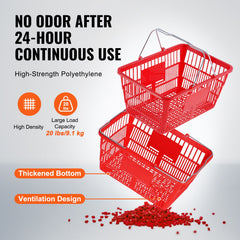 Shopping Basket, Set of 12, 21L Durable Plastic Grocery Basket with Metal Handle and Stand, 425 x 305 x 218 mm Portable Shop Basket Bulk Used for Retail Store Supermarket Grocery Shopping, Red