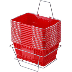 Shopping Basket, Set of 12, 21L Durable Plastic Grocery Basket with Metal Handle and Stand, 425 x 305 x 218 mm Portable Shop Basket Bulk Used for Retail Store Supermarket Grocery Shopping, Red