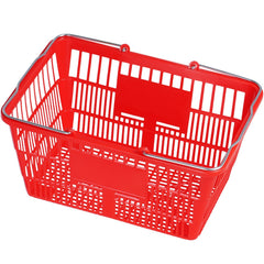 Shopping Basket, Set of 12, 21L Durable Plastic Grocery Basket with Metal Handle and Stand, 425 x 305 x 218 mm Portable Shop Basket Bulk Used for Retail Store Supermarket Grocery Shopping, Red