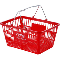 Shopping Basket, Set of 12, 21L Durable Plastic Grocery Basket with Metal Handle and Stand, 425 x 305 x 218 mm Portable Shop Basket Bulk Used for Retail Store Supermarket Grocery Shopping, Red
