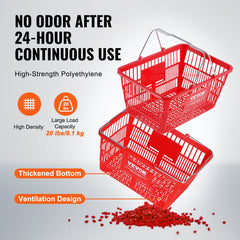 Shopping Basket, Set of 12, 21L Durable Plastic Grocery Basket with Metal Handle and Stand, 425 x 305 x 218 mm Portable Shop Basket Bulk Used for Retail Store Supermarket Grocery Shopping, Red