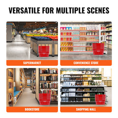 Shopping Basket, Set of 12, 21L Durable Plastic Grocery Basket with Metal Handle and Stand, 425 x 305 x 218 mm Portable Shop Basket Bulk Used for Retail Store Supermarket Grocery Shopping, Red