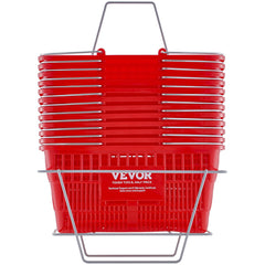 Shopping Basket, Set of 12, 21L Durable Plastic Grocery Basket with Metal Handle and Stand, 425 x 305 x 218 mm Portable Shop Basket Bulk Used for Retail Store Supermarket Grocery Shopping, Red