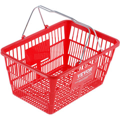 Shopping Basket, Set of 12, 21L Durable Plastic Grocery Basket with Metal Handle and Stand, 425 x 305 x 218 mm Portable Shop Basket Bulk Used for Retail Store Supermarket Grocery Shopping, Red