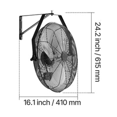 615mm Industrial Wall Mount Fan 3 Speed 4650 CFM for Garage Greenhouse
