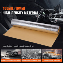 Car Sound Deadening Mat, 400 mil 1.5sq.m Automotive Sound Deadener, High Density Foam Sound Deadener Material & Heat Barrier, Double Layer Waterproof Structure Acoustic Insulation Mat